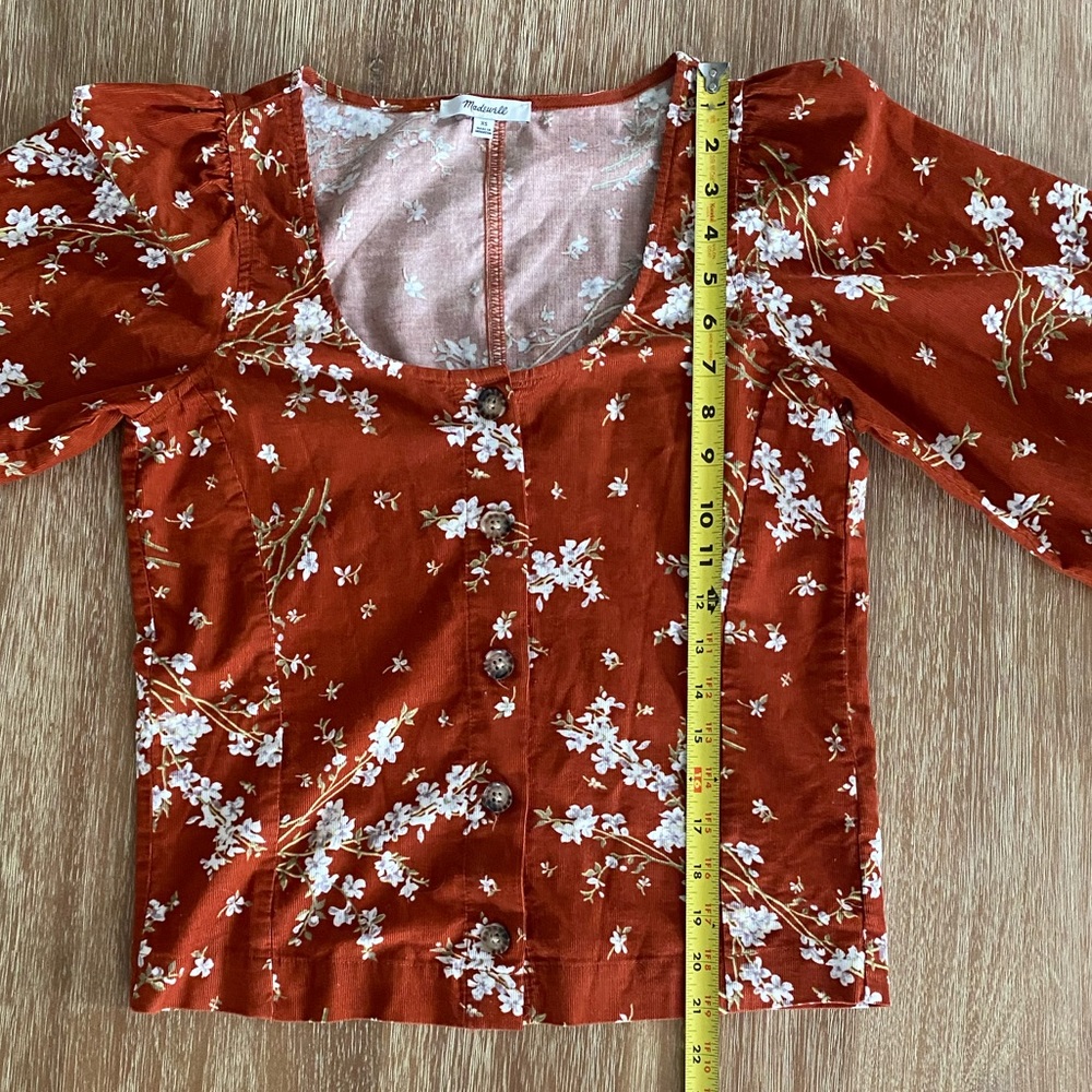 Madewell Corduroy Button-Front Puff Sleeve Top in Farmstand Bouquet Size XS - Picture 13 of 13